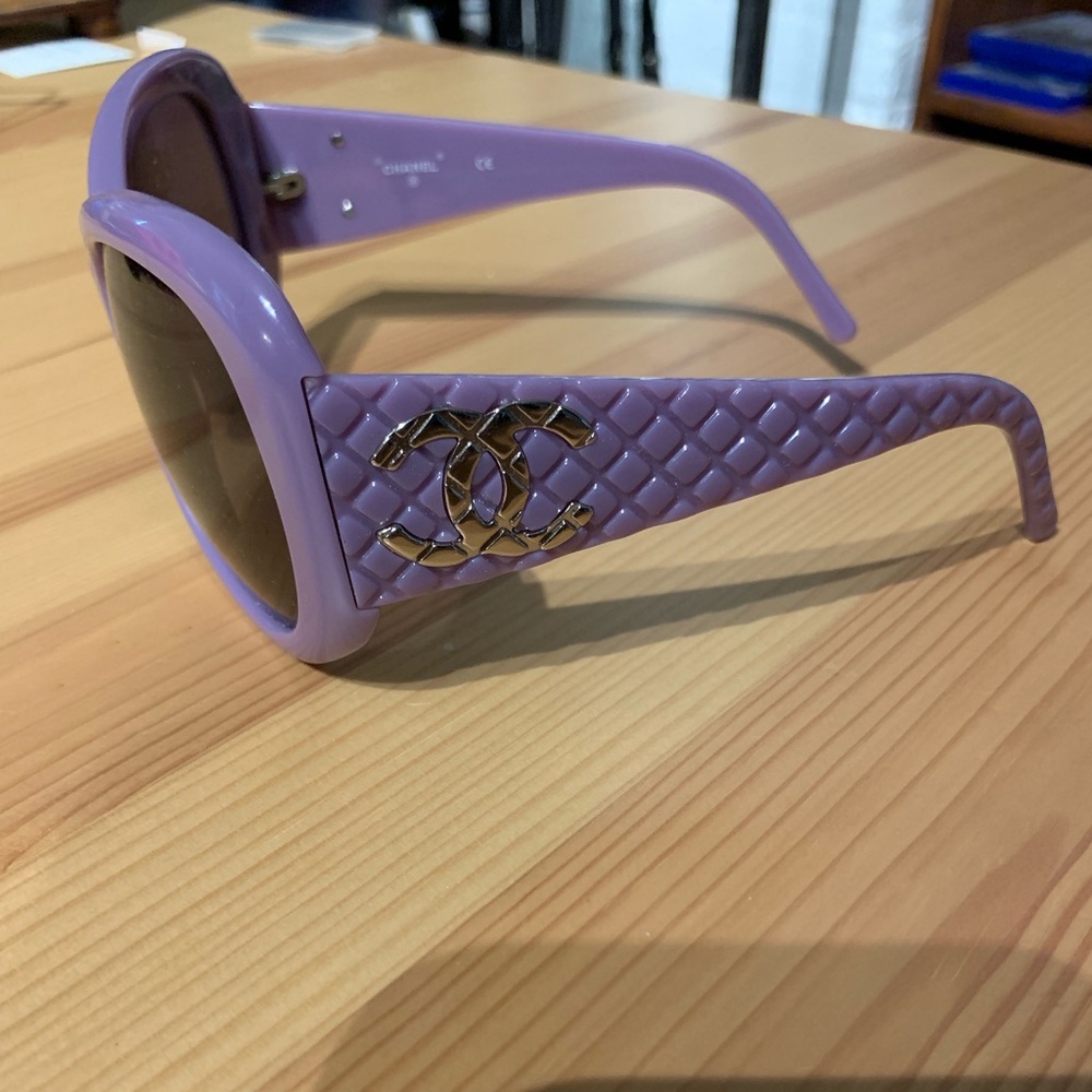Authentic Chanel Purple Sunglasses w Silver Logos